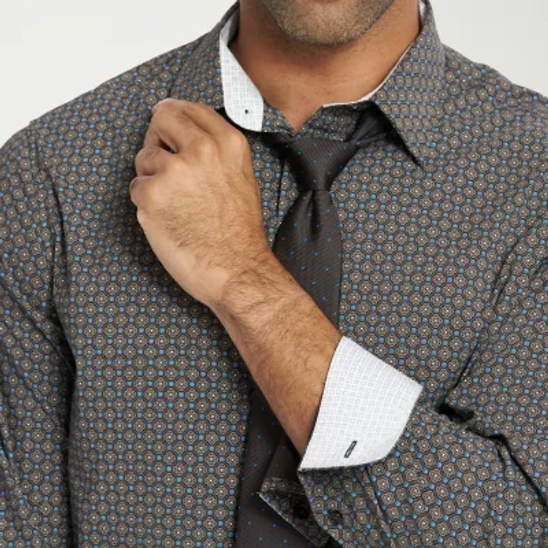 Nick Graham Mens Fitted Spread Collar Long Sleeve Shirt + Tie Set