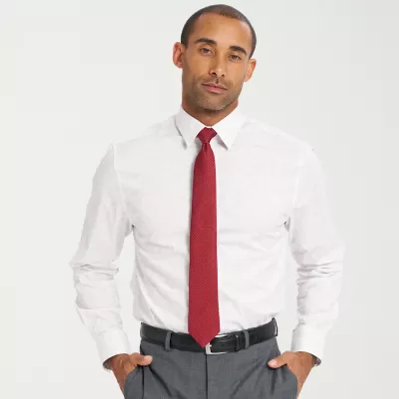 Nick Graham Mens Button Down Collar Long Sleeve Shirt + Tie Set Fitted