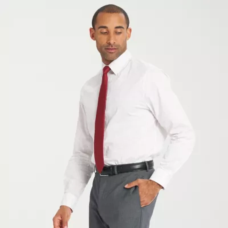 Nick Graham Mens Button Down Collar Long Sleeve Shirt + Tie Set Fitted