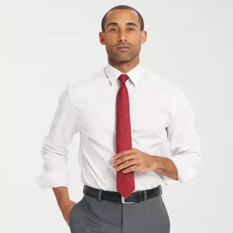 Nick Graham Mens Button Down Collar Long Sleeve Shirt + Tie Set Fitted