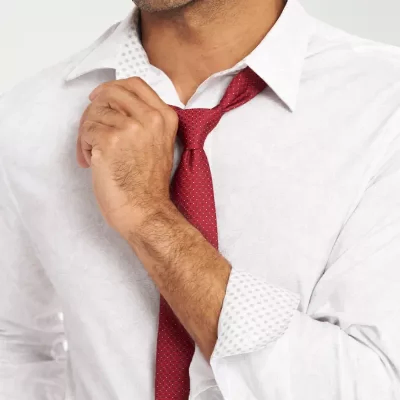 Nick Graham Mens Button Down Collar Long Sleeve Shirt + Tie Set Fitted