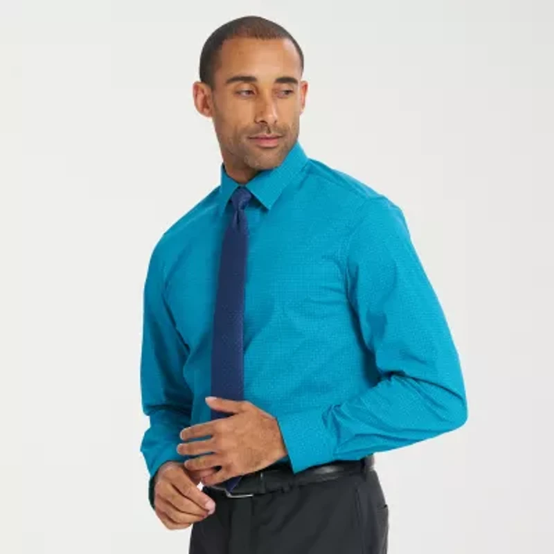 Nick Graham Mens Point Collar Long Sleeve Shirt + Tie Set Fitted