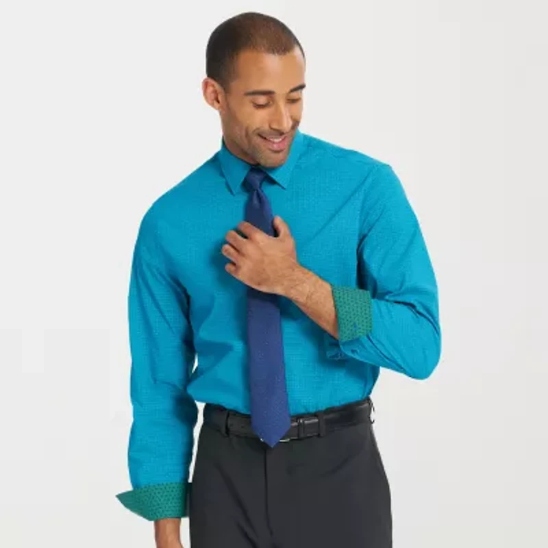 Nick Graham Mens Point Collar Long Sleeve Shirt + Tie Set Fitted