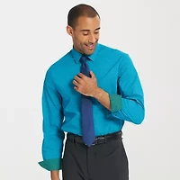 Nick Graham Mens Point Collar Long Sleeve Shirt + Tie Set Fitted