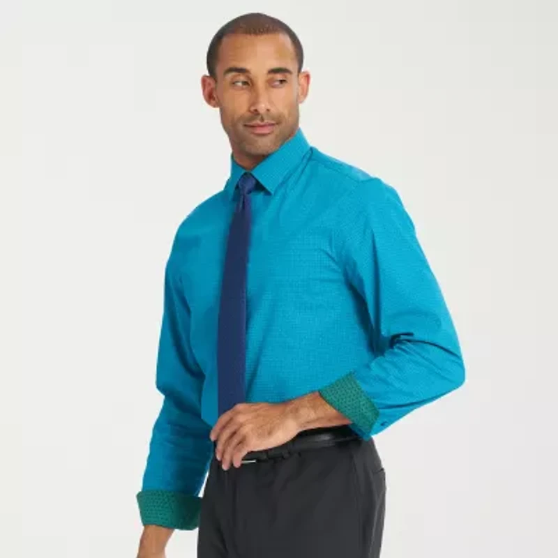 Nick Graham Mens Point Collar Long Sleeve Shirt + Tie Set Fitted