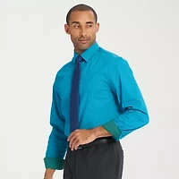 Nick Graham Mens Point Collar Long Sleeve Shirt + Tie Set Fitted