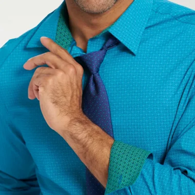 Nick Graham Mens Point Collar Long Sleeve Shirt + Tie Set Fitted