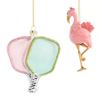 North Pole Trading Co. Pickleball And Flamingo Set Christmas Ornament