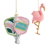 North Pole Trading Co. Pickleball And Flamingo Set Christmas Ornament