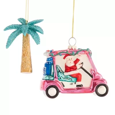 North Pole Trading Co. Plam Tree And Gold Cart Set Christmas Ornament