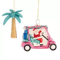 North Pole Trading Co. Plam Tree And Gold Cart Set Christmas Ornament