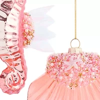 North Pole Trading Co. Pink Sea Hourse And Oyster Set 2-pc. Christmas Ornament