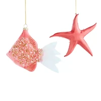 North Pole Trading Co. Pink Starfish And Fish Set 2-pc. Christmas Ornament