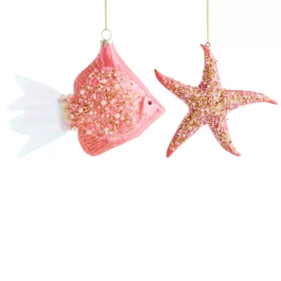 North Pole Trading Co. Pink Starfish And Fish Set 2-pc. Christmas Ornament