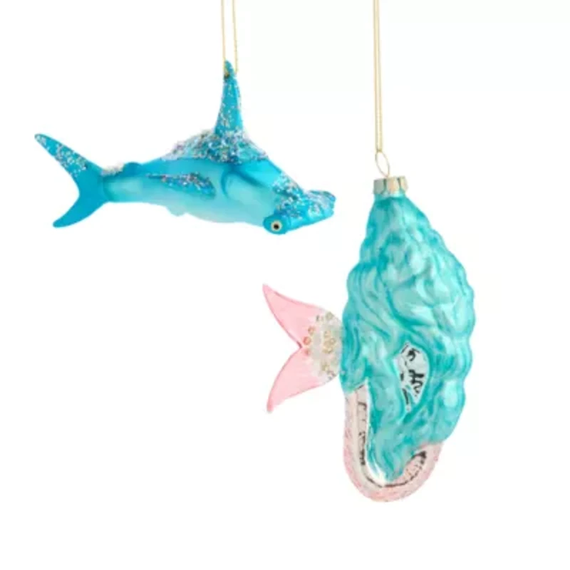 North Pole Trading Co. Hammerhead And Mermaid Set Christmas Ornament