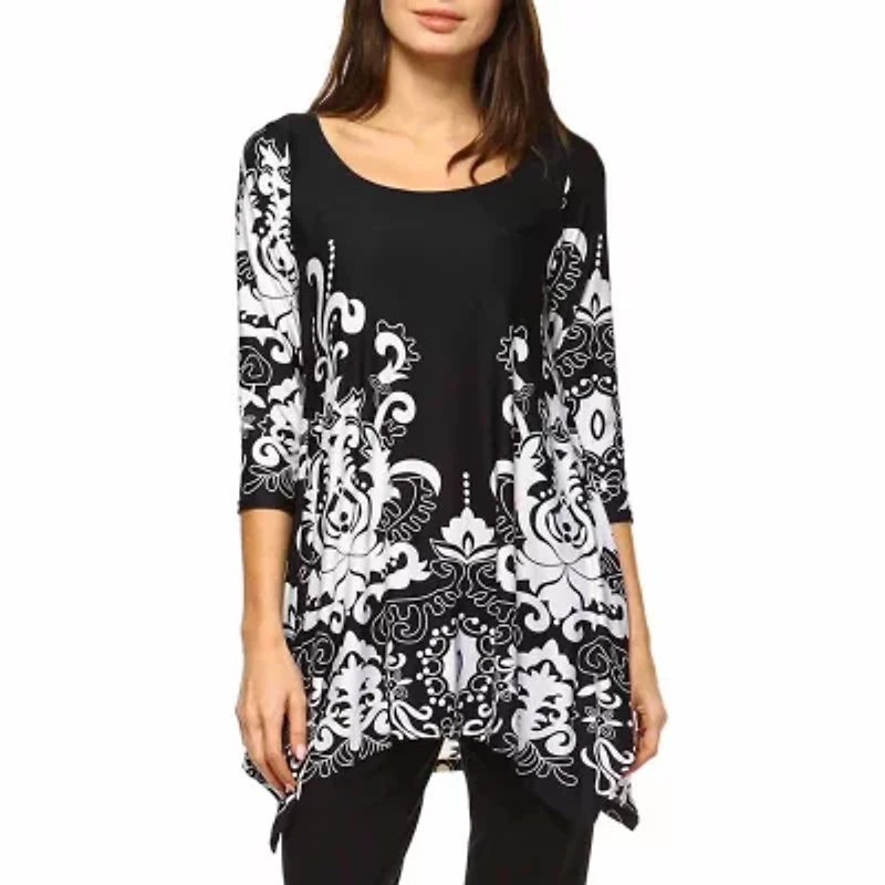 White Mark Yanette Womens Scoop Neck 3/4 Sleeve Tunic Top