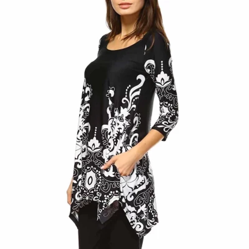 White Mark Yanette Womens Scoop Neck 3/4 Sleeve Tunic Top