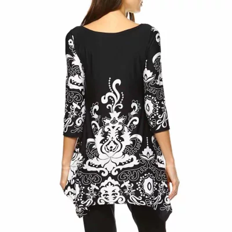 White Mark Yanette Womens Scoop Neck 3/4 Sleeve Tunic Top