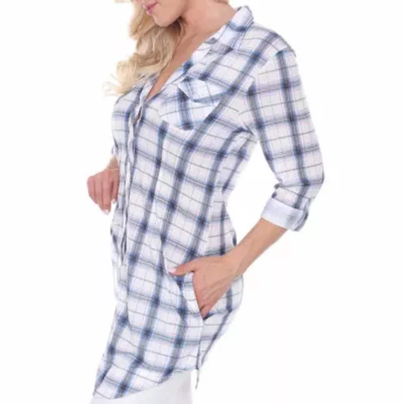 White Mark Piper Plaid Womens Long Sleeve Tunic Top
