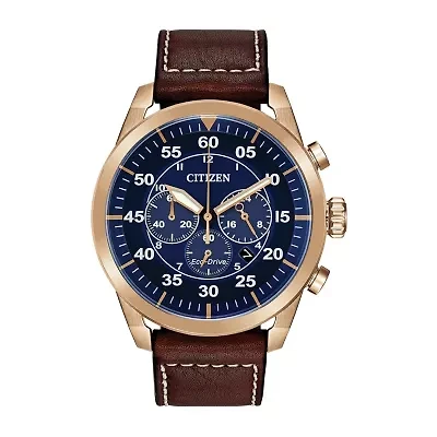 Citizen Avion Mens Chronograph Brown Leather Strap Watch Ca4213-18l