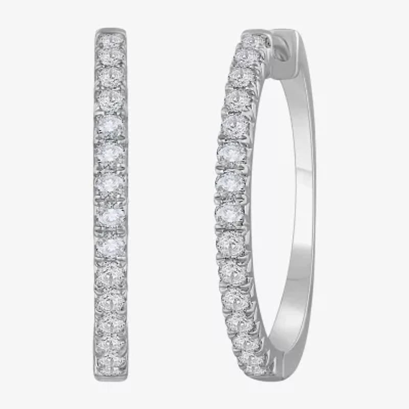 (H-I / Si1) Womens 2 CT. T.W. Lab Grown White Diamond 14K White Gold 29.8mm Hoop Earrings