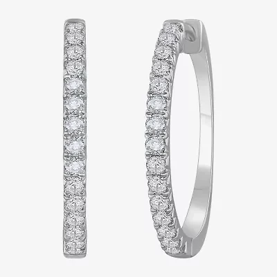 (H-I / Si1) Womens 2 CT. T.W. Lab Grown White Diamond 14K White Gold 29.8mm Hoop Earrings