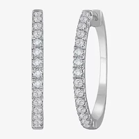 (H-I / Si1) Womens 2 CT. T.W. Lab Grown White Diamond 14K White Gold 29.8mm Hoop Earrings