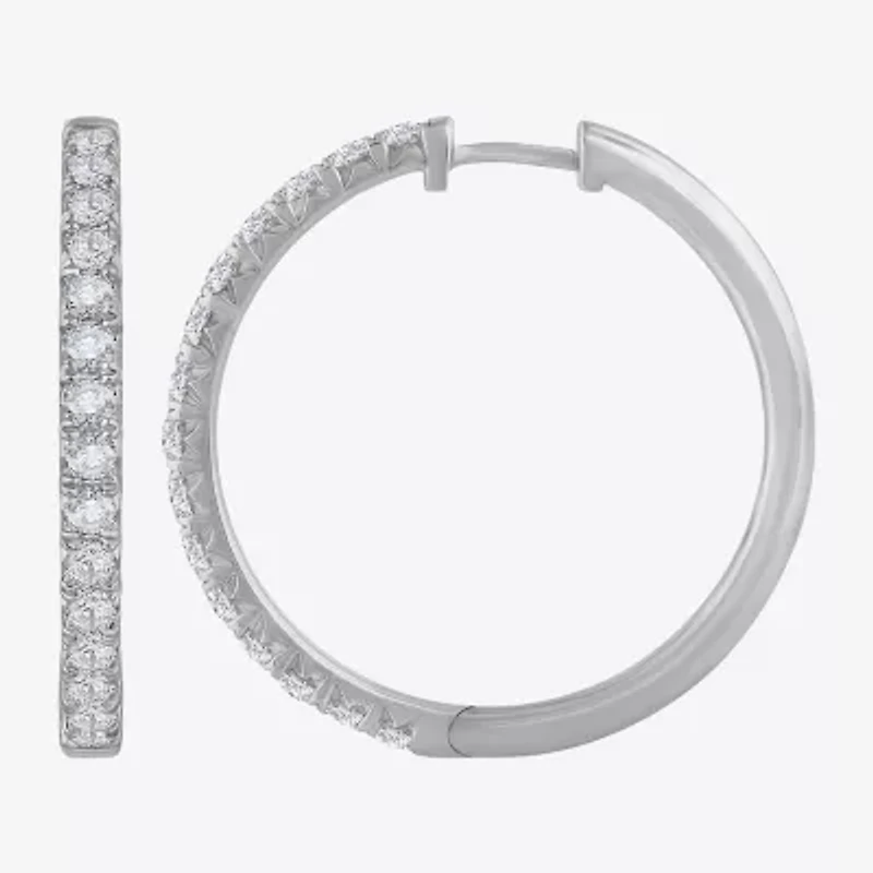 (H-I / Si1) Womens 2 CT. T.W. Lab Grown White Diamond 14K White Gold 29.8mm Hoop Earrings