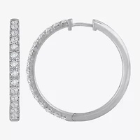 (H-I / Si1) Womens 2 CT. T.W. Lab Grown White Diamond 14K White Gold 29.8mm Hoop Earrings
