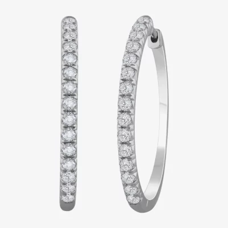 (H-I / Si1) Womens 2 CT. T.W. Lab Grown White Diamond 14K White Gold 35mm Hoop Earrings