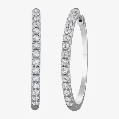 (H-I / Si1) Womens 2 CT. T.W. Lab Grown White Diamond 14K White Gold 35mm Hoop Earrings