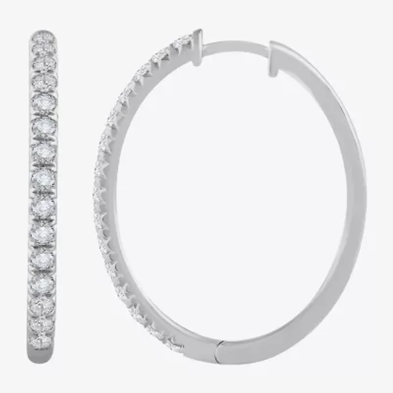 (H-I / Si1) Womens 2 CT. T.W. Lab Grown White Diamond 14K White Gold 35mm Hoop Earrings