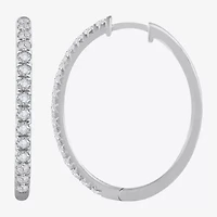 (H-I / Si1) Womens 2 CT. T.W. Lab Grown White Diamond 14K White Gold 35mm Hoop Earrings