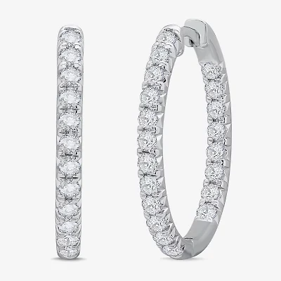 (H-I / Si1) Womens 2 CT. T.W. Lab Grown White Diamond 14K White Gold 28mm Hoop Earrings