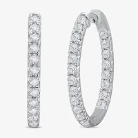 (H-I / Si1) Womens 2 CT. T.W. Lab Grown White Diamond 14K White Gold 28mm Hoop Earrings