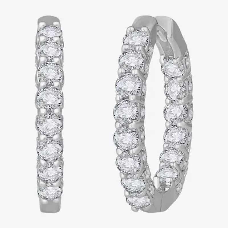 (H-I / Si1) Womens 3 CT. T.W. Lab Grown White Diamond 14K White Gold 22.5mm Hoop Earrings