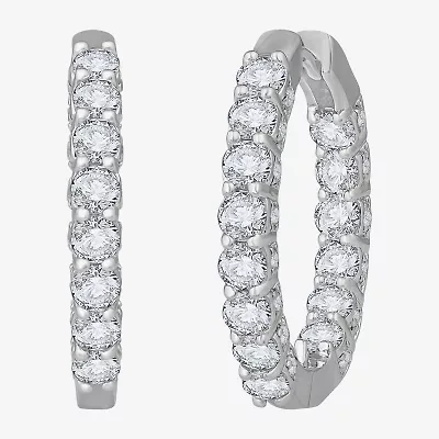 (H-I / Si1) Womens 3 CT. T.W. Lab Grown White Diamond 14K White Gold 22.5mm Hoop Earrings