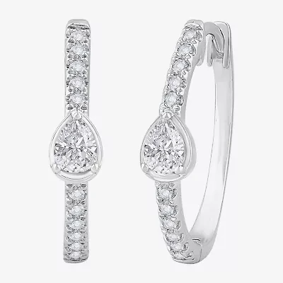 H-I / Si1) Womens 1/2 CT. T.W. Lab Grown White Diamond 14K White Gold 18.5mm Hoop Earrings
