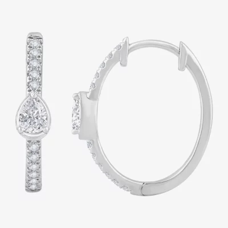 H-I / Si1) Womens 1/2 CT. T.W. Lab Grown White Diamond 14K White Gold 18.5mm Hoop Earrings