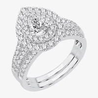 Signature By Modern Bride (H-I / Si1-Si2) Womens 1 1/2 CT. T.W. Lab Grown White Diamond 10K or 14K Gold Pear Halo Bridal Set
