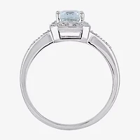 Modern Bride Gemstone Womens Diamond Accent Genuine Blue Aquamarine 10K White Gold Engagement Ring