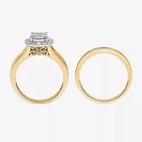 (I / SI2) Womens 1 CT. T.W. Lab Grown White Diamond 10K or 14K Gold Cushion Side Stone Halo Bridal Set