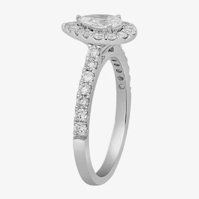 Signature By Modern Bride (H-I / Si2) Womens 1 CT. T.W. Lab Grown White Diamond 10K Gold Pear Side Stone Halo Engagement Ring