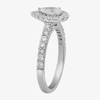 Signature By Modern Bride (H-I / Si2) Womens 1 CT. T.W. Lab Grown White Diamond 10K Gold Pear Side Stone Halo Engagement Ring