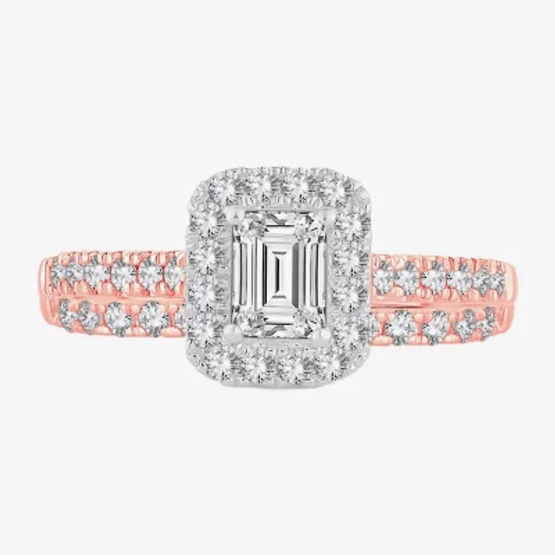 Signature By Modern Bride Womens 1 CT. T.W. (H-I / SI1-SI2) Lab-Grown Diamond Cushion Halo Bridal Set 10K or 14K Gold