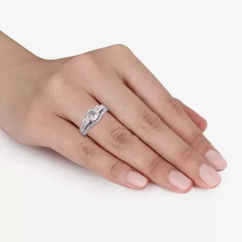 Lab Created White Sapphire & 1/7 CT. T.W. Diamond 10K Gold Bridal Set