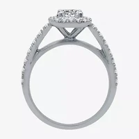 (H-I / I1) Womens 2 CT. T.W. Lab Grown White Diamond 10K Gold Cushion Side Stone Halo Bridal Set