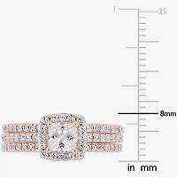 Modern Bride Gemstone Womens Lab Created White Sapphire 18K Rose Gold Over Silver Cushion Halo Bridal Set