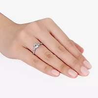 Modern Bride Gemstone Womens Diamond Accent Lab Created White Sapphire 10K Gold Round 3-Stone Engagement Ring