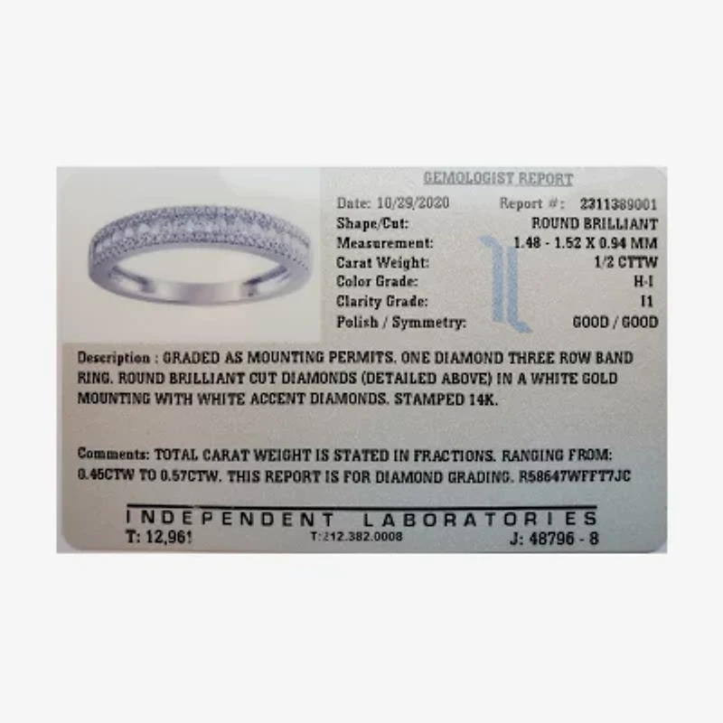 Womens 1/2 CT. T.W. Natural White Diamond 14K Gold Anniversary Wedding Band